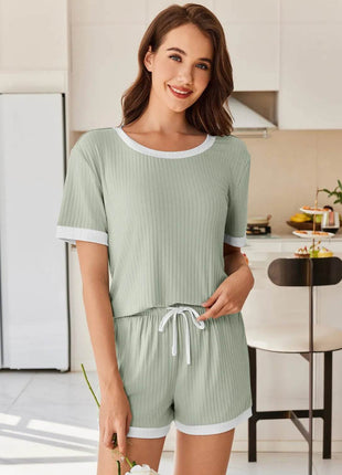 Ribbed Short Sleeve Top and Shorts Set - MimiStylez