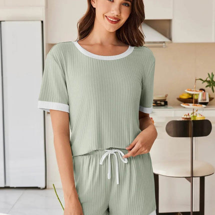 Ribbed Short Sleeve Top and Shorts Set - MimiStylez