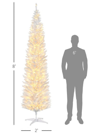8FT Pre-Lit Pencil Noble Fir Christmas Tree With 300 Warm White LED Lights And 618 Tips