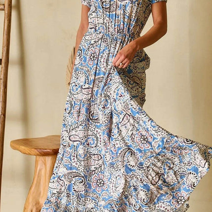 Boho Paisley Print Off Shoulder Maxi Dress - MimiStylez