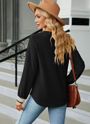 V-Neck Long Sleeve Blouse - MimiStylez