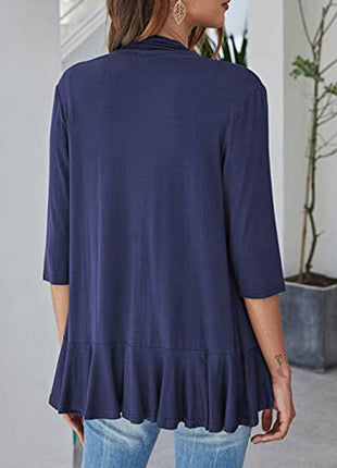 Open Front Three-Quarter Sleeve Cardigan - MimiStylez