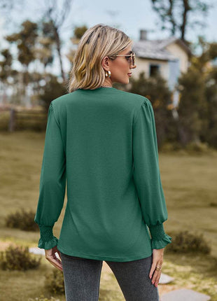 Notched Neck Flounce Sleeve Blouse - MimiStylez