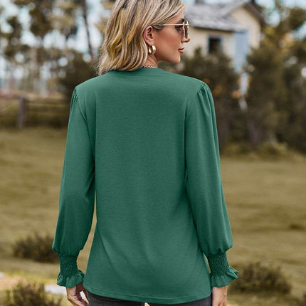 Notched Neck Flounce Sleeve Blouse - MimiStylez