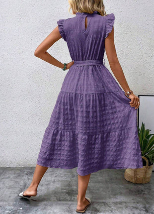 Tied Ruffled Cap Sleeve Midi Dress - MimiStylez