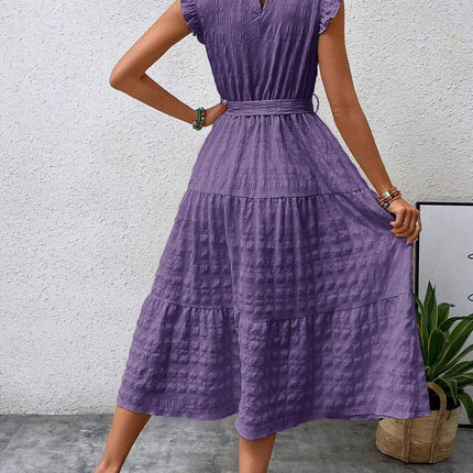 Tied Ruffled Cap Sleeve Midi Dress - MimiStylez