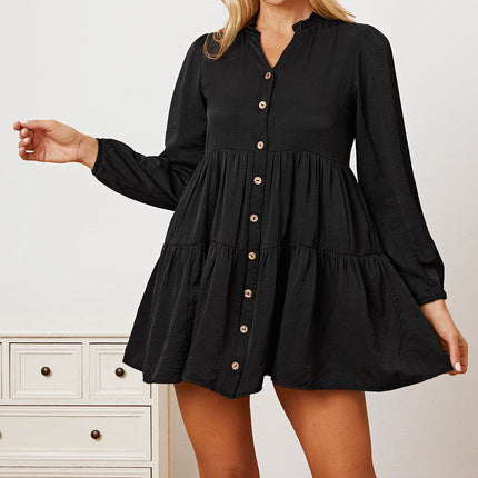 Ruffled Button Up Long Sleeve Tiered Shirt - MimiStylez