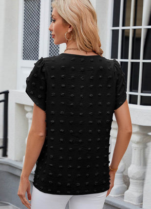 Swiss Dot Round Neck Short Sleeve T-Shirt - MimiStylez