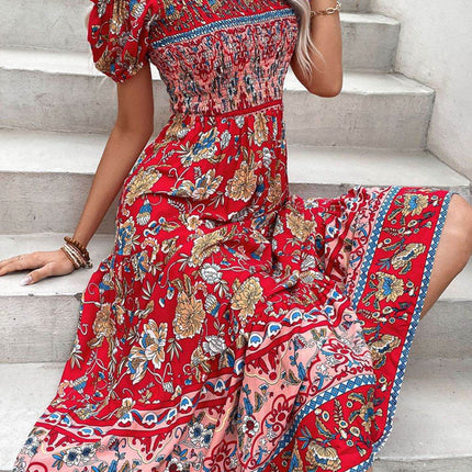 Floral Off-Shoulder Smocked Midi Dress - MimiStylez
