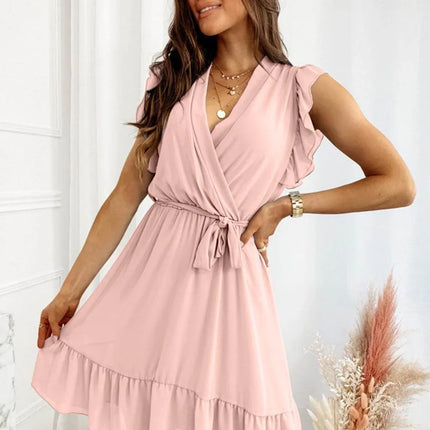 Full Size Ruffled Surplice Cap Sleeve Dress - MimiStylez