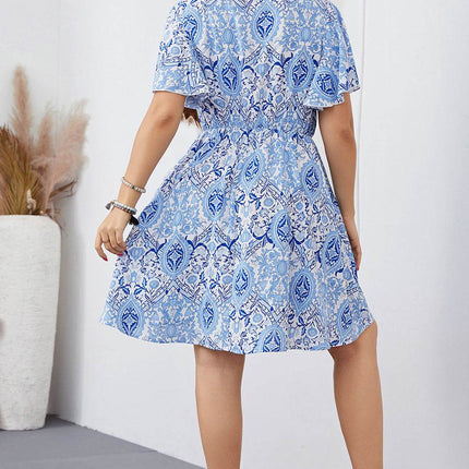 Plus Size Surplice Neck Flutter Sleeve Dress - MimiStylez