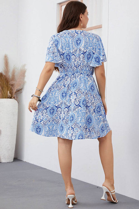 Plus Size Surplice Neck Flutter Sleeve Dress - MimiStylez