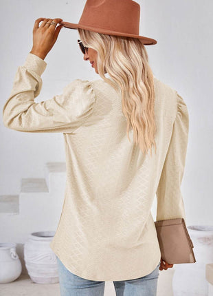 V-Neck Puff Sleeve Blouse - MimiStylez