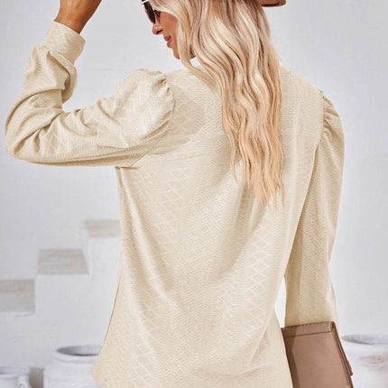 V-Neck Puff Sleeve Blouse - MimiStylez