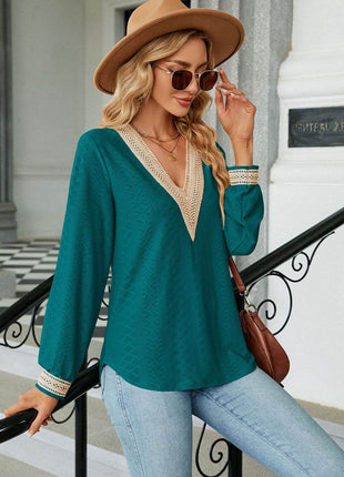 V-Neck Long Sleeve Blouse - MimiStylez