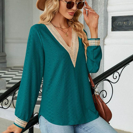 V-Neck Long Sleeve Blouse - MimiStylez