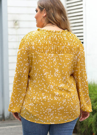 Plus Size Notched Neck Smocked Blouse - MimiStylez