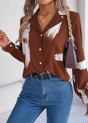 Printed Collared Neck Button Up Shirt - MimiStylez