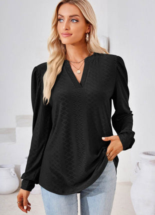 V-Neck Puff Sleeve Blouse - MimiStylez