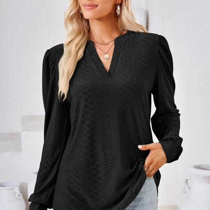 V-Neck Puff Sleeve Blouse - MimiStylez