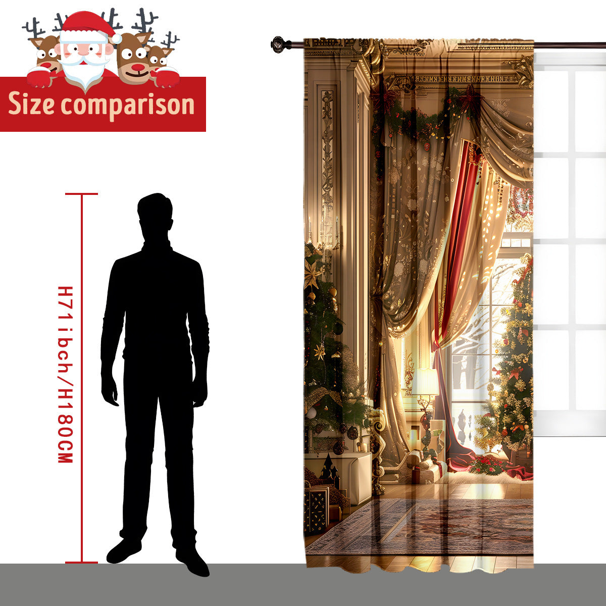 2PCs Christmas Curtain 3D Digital Printing