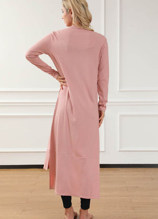 Button Up High-Low Long Sleeve Slit Cardigan - MimiStylez