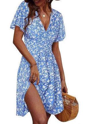 V-neck A Line Mid-length Dress Printing - MimiStylez