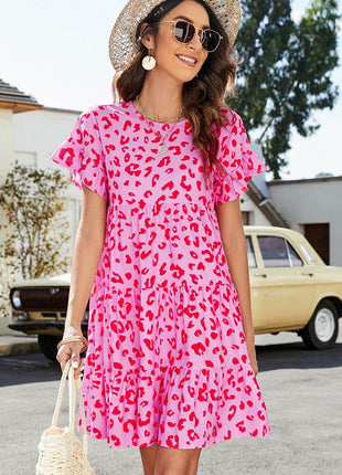 Short Flounce Sleeve Tiered Dress - MimiStylez