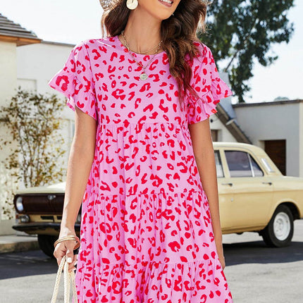 Short Flounce Sleeve Tiered Dress - MimiStylez