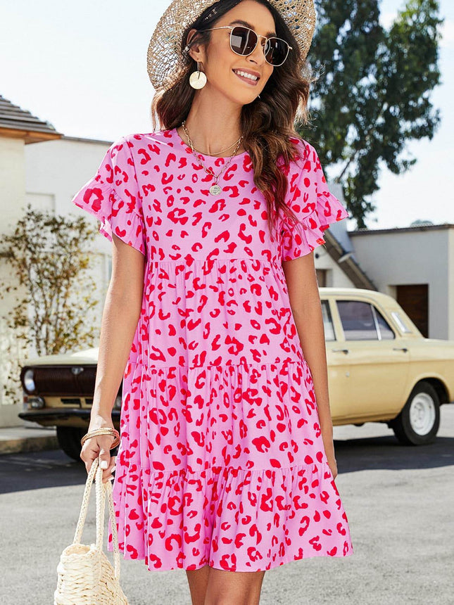 Short Flounce Sleeve Tiered Dress - MimiStylez