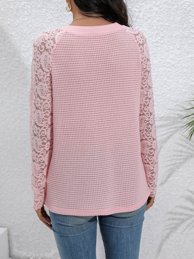 Half Button Raglan Sleeve Blouse - MimiStylez