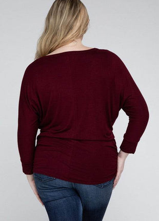 Plus Luxe Rayon Boat Neck 3/4 Sleeve Top - MimiStylez