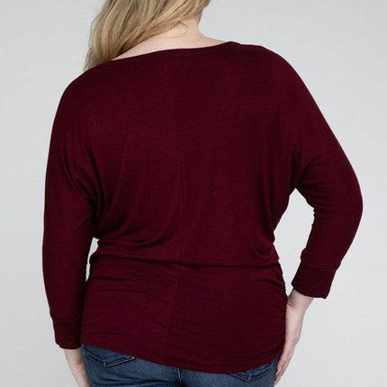 Plus Luxe Rayon Boat Neck 3/4 Sleeve Top - MimiStylez