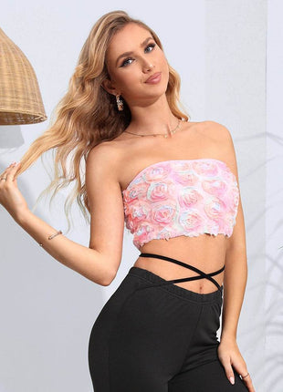 Floral Detail Cropped Tube Top - MimiStylez