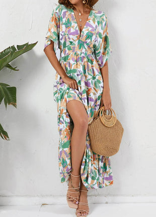 Floral Print V-neck Boho Midi Dress - MimiStylez
