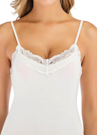 Lace Detail V-Neck Spaghetti Strap Lounge Dress - MimiStylez