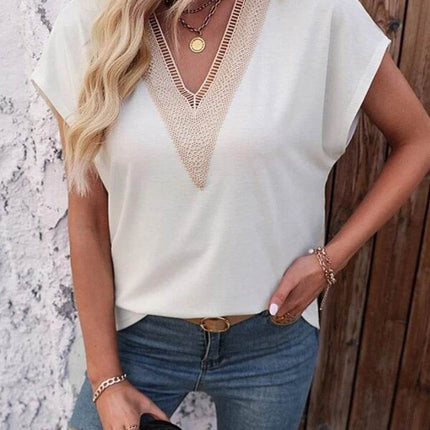 Heathered V-Neck Short Sleeve T-Shirt - MimiStylez
