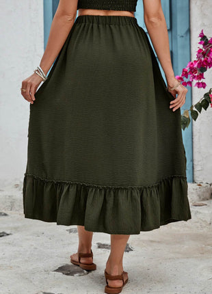 Ruffled Elastic Waist Midi Skirt - MimiStylez