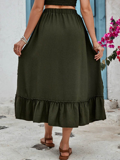 Ruffled Elastic Waist Midi Skirt - MimiStylez