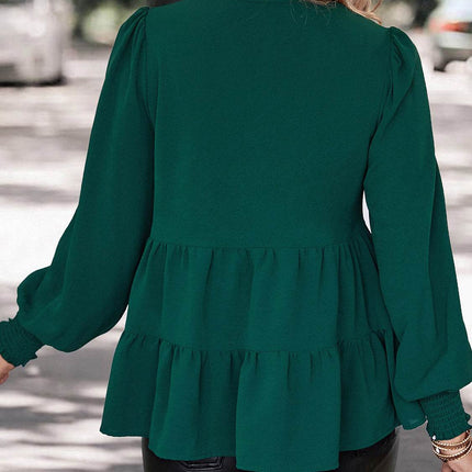 Notched Neck Lantern Sleeve Blouse - MimiStylez