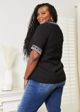 Double Take Embroidered Notched Neck Top - MimiStylez