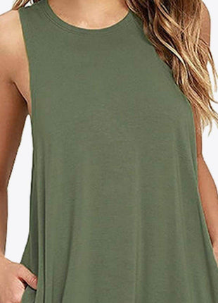 Full Size Round Neck Sleeveless Dress with Pockets - MimiStylez