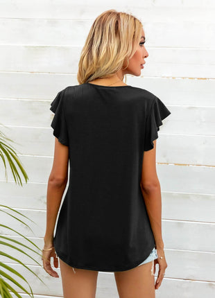Round Neck Butterfly Sleeve Top - MimiStylez