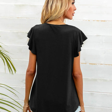 Round Neck Butterfly Sleeve Top - MimiStylez