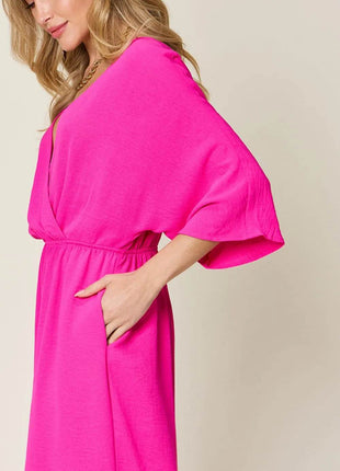 Double Take Full Size Surplice Wide Leg Jumpsuit with Pockets - MimiStylez