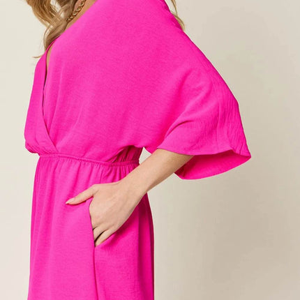 Double Take Full Size Surplice Wide Leg Jumpsuit with Pockets - MimiStylez
