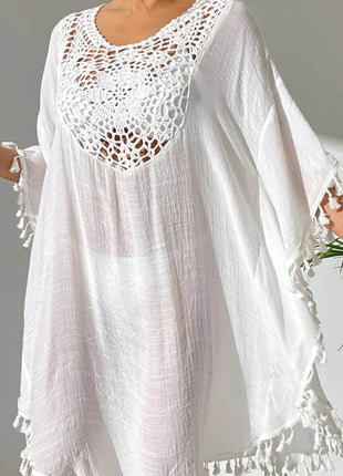 Tassel Cutout Scoop Neck Cover-Up Dress - MimiStylez