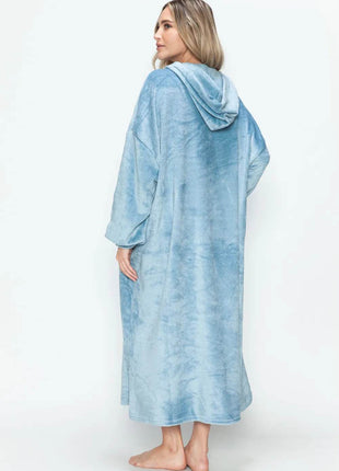 Double Take Full Size Pocketed Hooded Midi Lounge Dress - MimiStylez