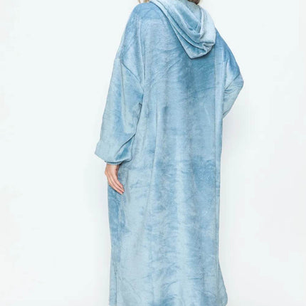 Double Take Full Size Pocketed Hooded Midi Lounge Dress - MimiStylez