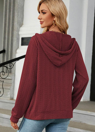 Drawstring Zip Up Long Sleeve Hoodie - MimiStylez